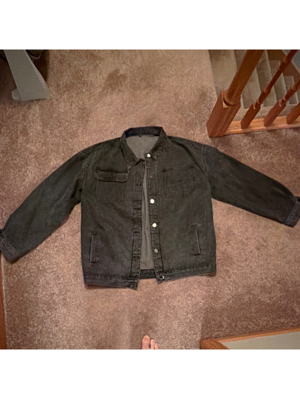 Black Denim Jacket XL Regular Button Front Pockets Short Point Collar Solid